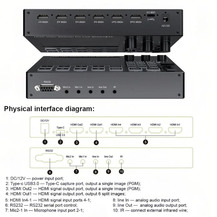 1080P 60Hz 4-Way HDMI Guide Switchboard Built-In 5 Inch Monitor Screen HD Video Live Capture Recording EU Plug - Live Sound Effects Processors by buy2fix | Online Shopping UK | buy2fix