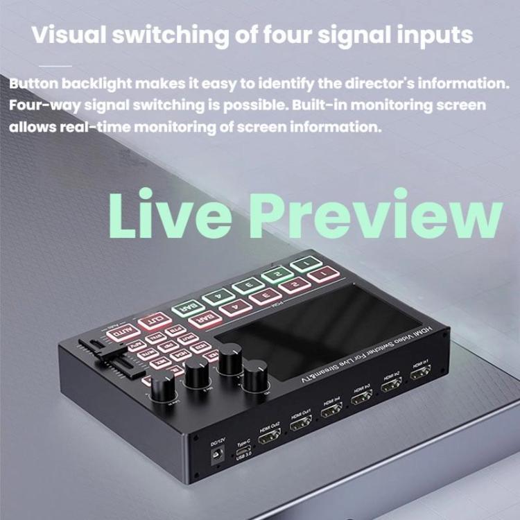 1080P 60Hz 4-Way HDMI Guide Switchboard Built-In 5 Inch Monitor Screen HD Video Live Capture Recording US Plug - Live Sound Effects Processors by buy2fix | Online Shopping UK | buy2fix