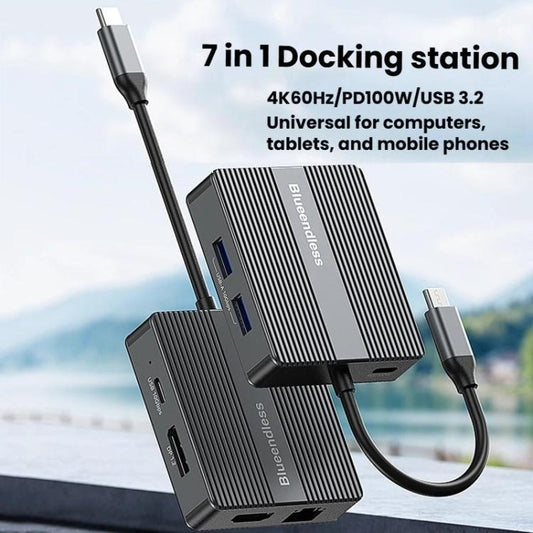 Blueendless HP706 7 In 1 Docking Station Gigabit Ethernet Port High-Speed Transfer HUB - USB HUB by Blueendless | Online Shopping UK | buy2fix