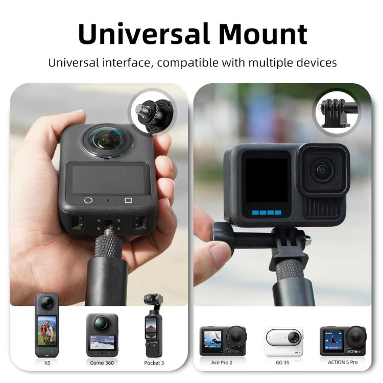 Flymile 16.5-73.5cm Mini Invisible Selfie Stick for Panoramic Cameras Anti-Shake Metal Pole Pocket-Friendly Extendable Selfie Monopod(Black) - Self Monopod Grip by Flymile | Online Shopping UK | buy2fix