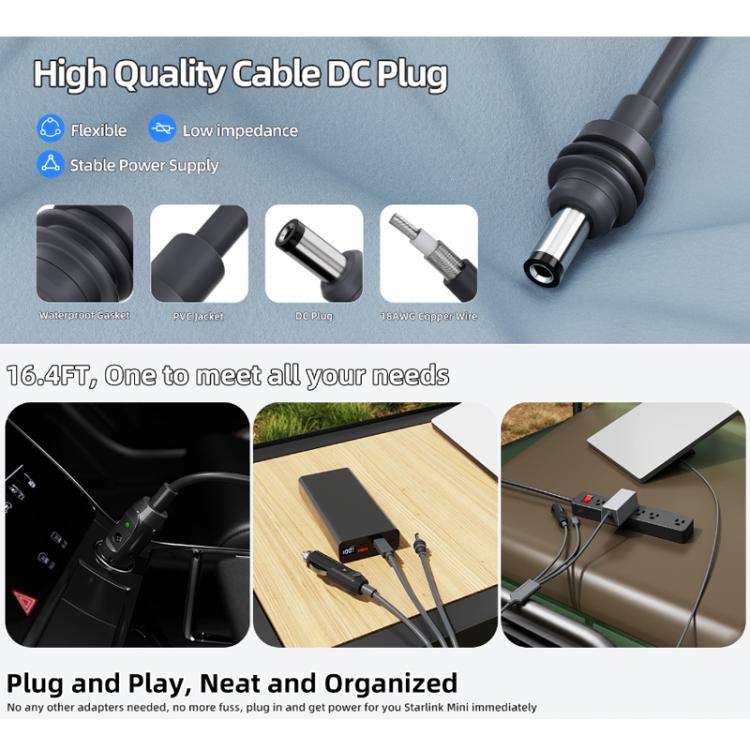 3 In 1 TYPE-C To DC Cigarette Lighter Car Charger For Starlink 4th GEN Mini, Length: 5m - Cigar Socket by buy2fix | Online Shopping UK | buy2fix