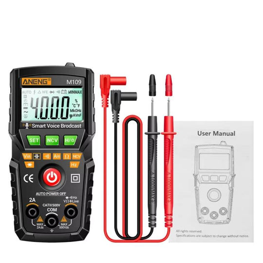 ANENG M109 Digital Multimeter With Voice Guide 4000 Counts, NCV Detection, Capacitance/Resistance/Voltage/Current Tester(Black)