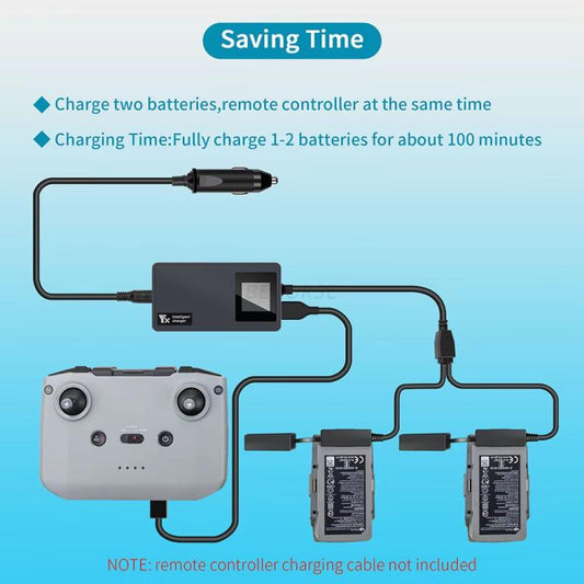 For DJI Mavic Air 2 / Air 2S YX Car Charger with Digital Display Dual-Battery Rapid Charger Hub(Black) - Other by YX | Online Shopping UK | buy2fix