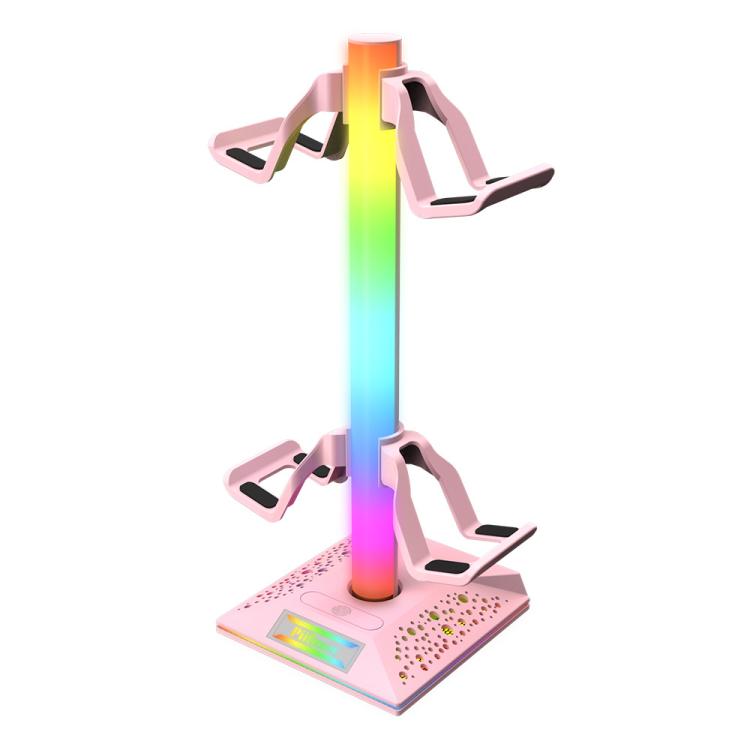 Piifoxer RGB Luminous Headphone Stand Handle Display Stand Charging Expansion Port, Specification: USB 2.0+Type-C(Pink) - Holder by Piifoxer | Online Shopping UK | buy2fix