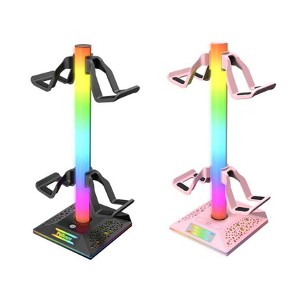 Piifoxer RGB Luminous Headphone Stand Handle Display Stand Charging Expansion Port, Specification: USB 2.0+Type-C(Pink) - Holder by Piifoxer | Online Shopping UK | buy2fix