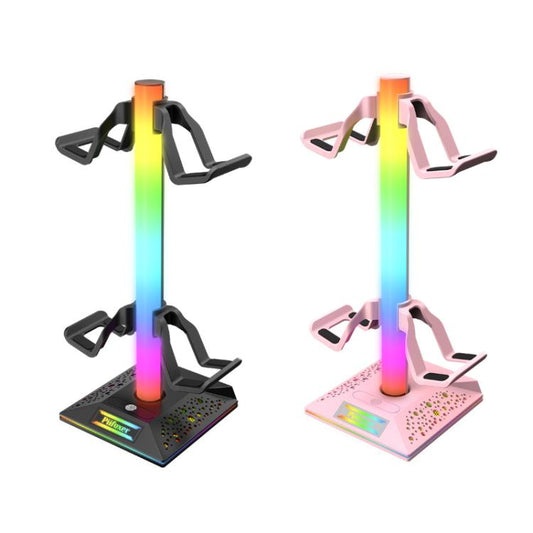 Piifoxer RGB Luminous Headphone Stand Handle Display Stand Charging Expansion Port, Specification: USB 2.0+Type-C(Pink) - Holder by Piifoxer | Online Shopping UK | buy2fix