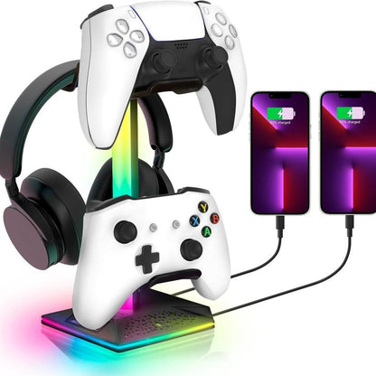 Piifoxer RGB Luminous Headphone Stand Handle Display Stand Charging Expansion Port, Specification: USB 2.0+Type-C(Pink) - Holder by Piifoxer | Online Shopping UK | buy2fix