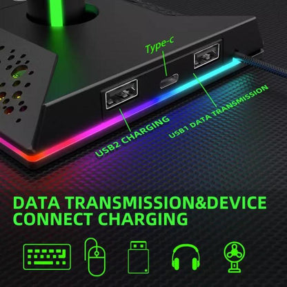 Piifoxer RGB Luminous Headphone Stand Handle Display Stand Charging Expansion Port, Specification: USB 2.0+Type-C(Pink) - Holder by Piifoxer | Online Shopping UK | buy2fix