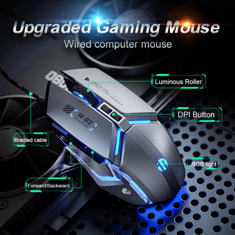 Inphic W-02 USB Wired Mouse Gaming Macro-Programmable Illuminated Computer Mice(Gray) - Wired Mice by Inphic | Online Shopping UK | buy2fix