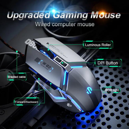 Inphic W-02 USB Wired Mouse Gaming Macro-Programmable Illuminated Computer Mice(Gray) - Wired Mice by Inphic | Online Shopping UK | buy2fix