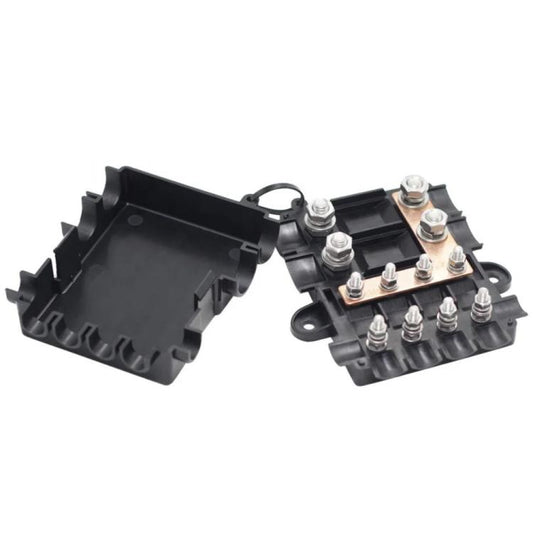6-Way Automotive Fuse Block Box, 2-500A 32V DC, with 2 Input and 4 Output Terminals Black - Fuse by buy2fix | Online Shopping UK | buy2fix