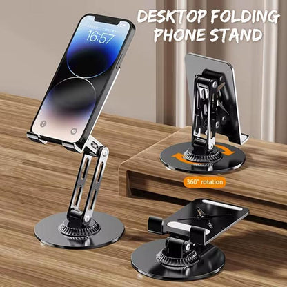 Dual-Fold Phone Tablet Stand Full Metal 360-degree Rotation Desktop Holder with 3-Axis Adjustable Arm(Silver) - Desktop Holder by buy2fix | Online Shopping UK | buy2fix