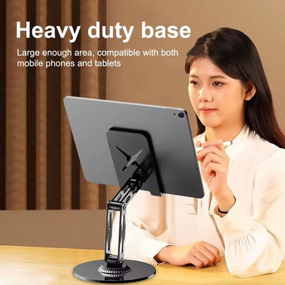 Dual-Fold Phone Tablet Stand Full Metal 360-degree Rotation Desktop Holder with 3-Axis Adjustable Arm(Silver) - Desktop Holder by buy2fix | Online Shopping UK | buy2fix