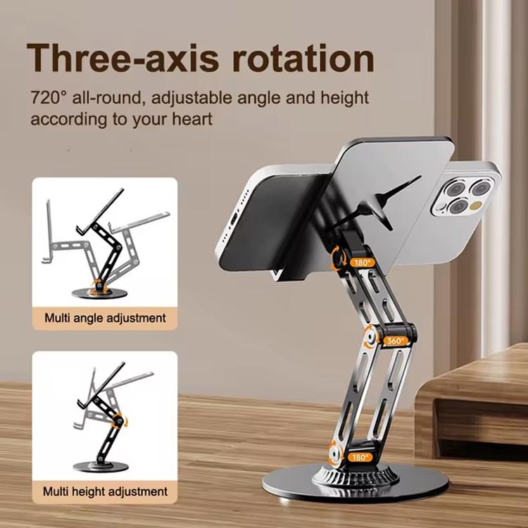 Dual-Fold Phone Tablet Stand Full Metal 360-degree Rotation Desktop Holder with 3-Axis Adjustable Arm(Silver) - Desktop Holder by buy2fix | Online Shopping UK | buy2fix