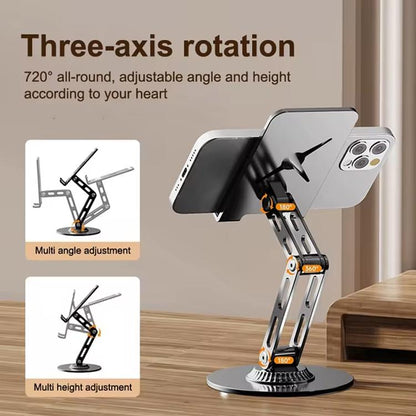 Dual-Fold Phone Tablet Stand Full Metal 360-degree Rotation Desktop Holder with 3-Axis Adjustable Arm(Silver) - Desktop Holder by buy2fix | Online Shopping UK | buy2fix