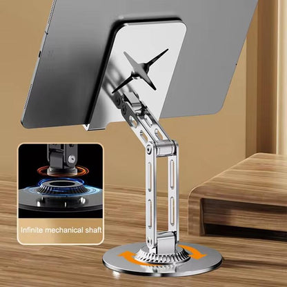 Dual-Fold Phone Tablet Stand Full Metal 360-degree Rotation Desktop Holder with 3-Axis Adjustable Arm(Silver) - Desktop Holder by buy2fix | Online Shopping UK | buy2fix