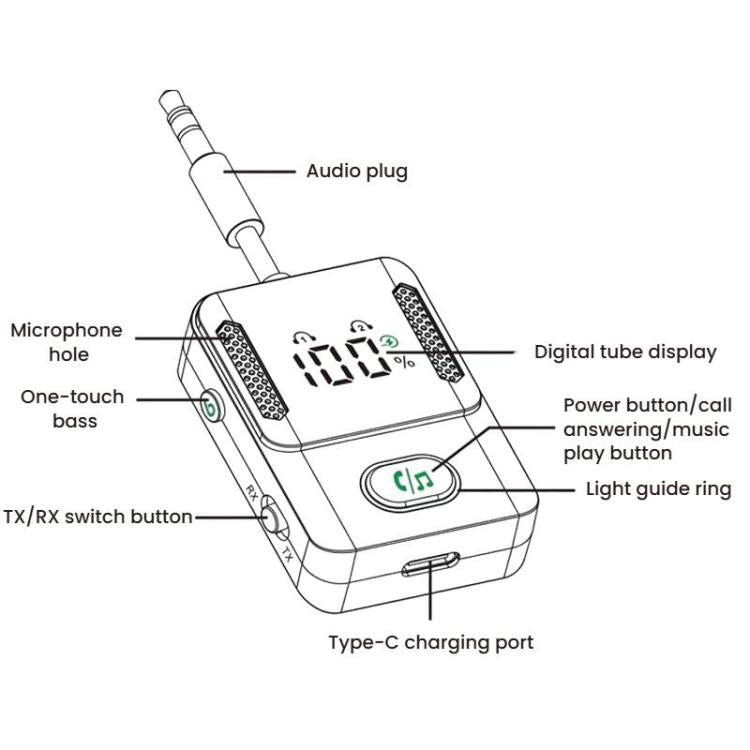 BR16 Car Bluetooth Dual-Microphone Receiver-Transmitter Long Lasting Audio Adapter(Black) - Audio Receiver Transmitter by buy2fix | Online Shopping UK | buy2fix