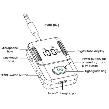 BR16 Car Bluetooth Dual-Microphone Receiver-Transmitter Long Lasting Audio Adapter(Black) - Audio Receiver Transmitter by buy2fix | Online Shopping UK | buy2fix