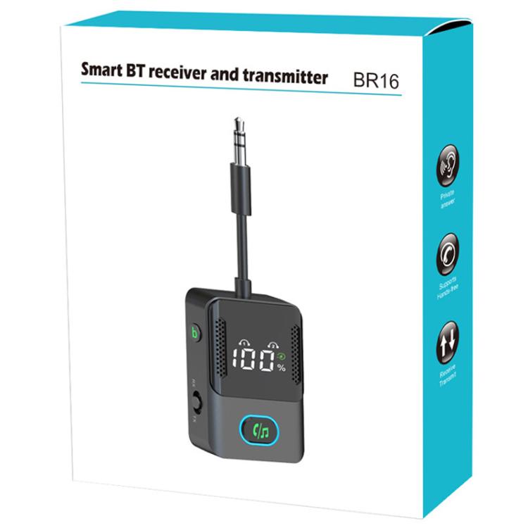 BR16 Car Bluetooth Dual-Microphone Receiver-Transmitter Long Lasting Audio Adapter(Black) - Audio Receiver Transmitter by buy2fix | Online Shopping UK | buy2fix