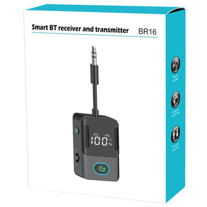 BR16 Car Bluetooth Dual-Microphone Receiver-Transmitter Long Lasting Audio Adapter(Black) - Audio Receiver Transmitter by buy2fix | Online Shopping UK | buy2fix