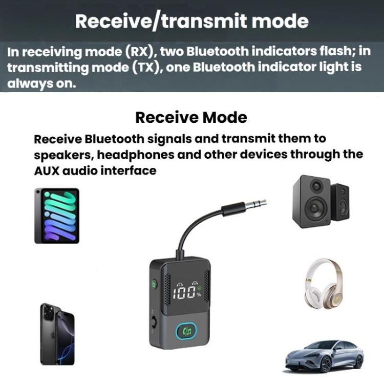 BR16 Car Bluetooth Dual-Microphone Receiver-Transmitter Long Lasting Audio Adapter(Black) - Audio Receiver Transmitter by buy2fix | Online Shopping UK | buy2fix