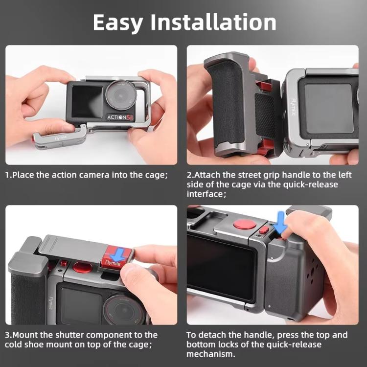 Flymile Street Shooting Handle Kit for DJI Osmo Action 5 Pro/4/3 Action Camera Aluminum Expansion Cage(Metal Color) - Protection Frame by Flymile | Online Shopping UK | buy2fix