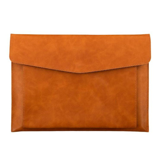 A4 Double Layer PU Document Bag 14 Inch Laptop Briefcase File Organizer Holder For Office School Supplies(Brown)