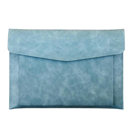A4 Double Layer PU Document Bag 14 Inch Laptop Briefcase File Organizer Holder For Office School Supplies(Blue)