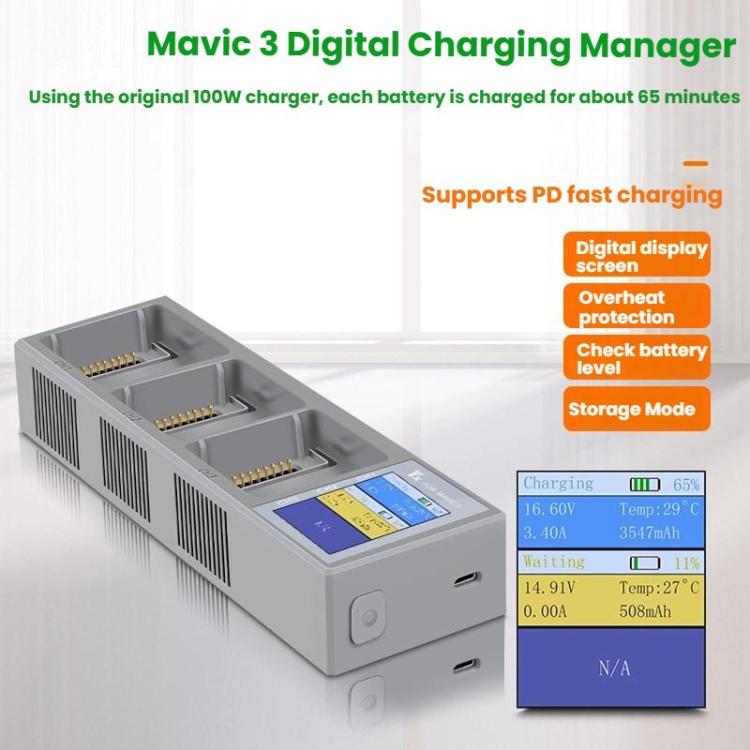 For DJI Mavic 3 YX Battery Charger Digital Display Color Screen Charging Manager(Gray) - Charger by YX | Online Shopping UK | buy2fix