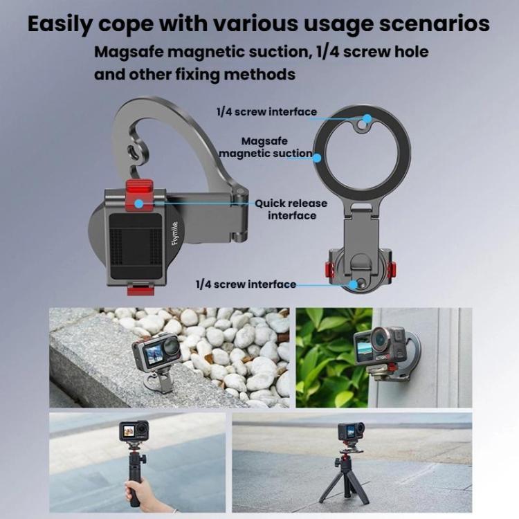 For DJI Osmo Action 3 / 4 / 5 Pro / Osmo 360 Flymile Quick-Release Magnetic Mount(Black) - Mount & Holder by Flymile | Online Shopping UK | buy2fix