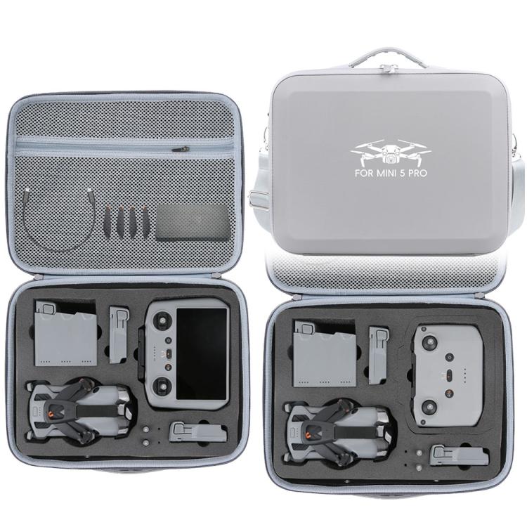 For DJI Mini 5 Pro Fly More All-in-one PU Organizer Bag Portable Travel Shoulder Bag(Gray) - Carry Cases & Bags by buy2fix | Online Shopping UK | buy2fix