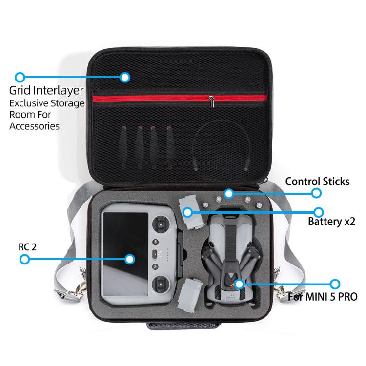 For DJI Mini 5 Pro & RC 2 / RC-N3 Remote Control Nylon Storage Bag Portable Travel Shoulder Bag(Gray) - Carry Cases & Bags by buy2fix | Online Shopping UK | buy2fix