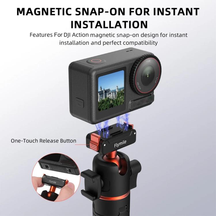 For DJI Osmo Action 3 / 4 / 5 Pro Flymile AC5012_5 Extended Selfie Stick Holder Magnetic Quick Release Tripod - Mount & Holder by Flymile | Online Shopping UK | buy2fix