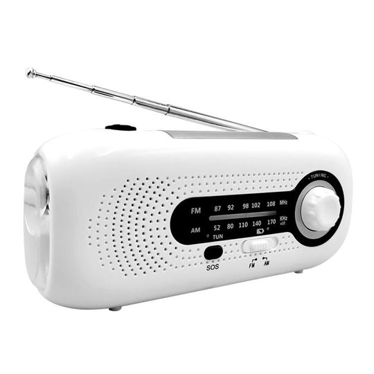 SOS Emergency Solar Hand Crank Weather Radio, No Battery, Size: US Version(White)
