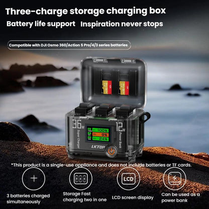 LKTOP ACG247 Multi-Functional Battery Charging Organizer For DJI Osmo 360 / Action 5 Pro / Action 4 / Action 3 - Cable & Charger by LKTOP | Online Shopping UK | buy2fix
