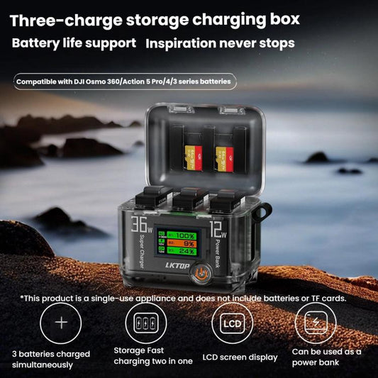 LKTOP ACG247 Multi-Functional Battery Charging Organizer For DJI Osmo 360 / Action 5 Pro / Action 4 / Action 3 - Cable & Charger by LKTOP | Online Shopping UK | buy2fix