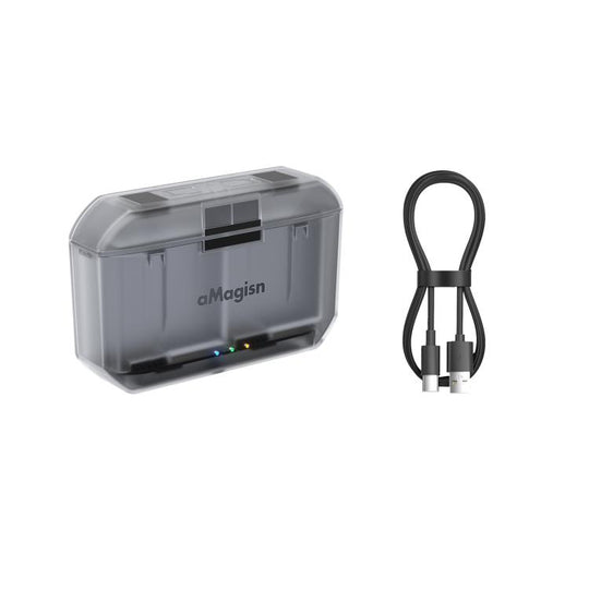 AMagisn PD12 Charging Case Battery Charger For DJI Osmo 360 II / Osmo 360 / Action 5 Pro / 4 / 3(Black Clear)