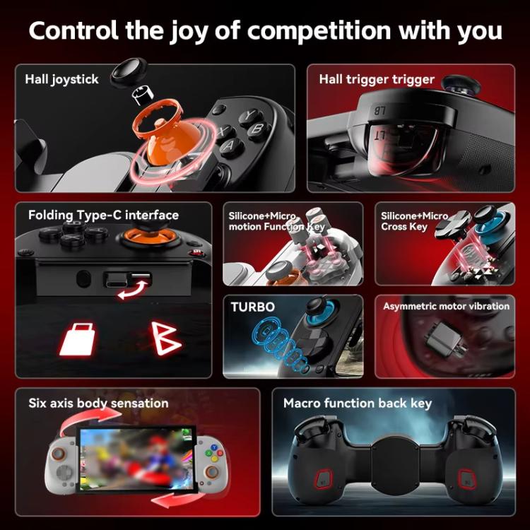 D8+ Wired & Wireless Telescopic Game Controller Foldable USB-C, Hall Sensing Joystick For Switch/Android/IOS/PC(Gray) - Controller Gamepad by buy2fix | Online Shopping UK | buy2fix