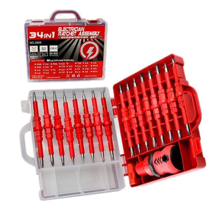 34 in 1 Manual Rubber-Coated Ratchet Screwdriver Repair Tool Set - Screwdriver Set by buy2fix | Online Shopping UK | buy2fix