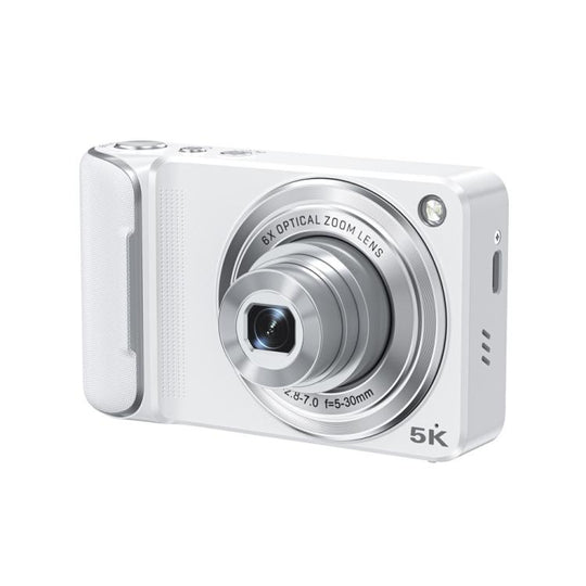 DC309X 6x Optical Zoom Digital Camera With 64MP & 5K Video 2.8-Inch Touch Screen, Front/Rear Dual Lens, Spec: US Plug White