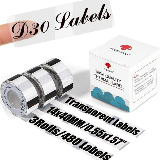 Phomemo 14mmx40mm-160pcs Transparent Thermal Self-Adhesive Labels For D30 Printer