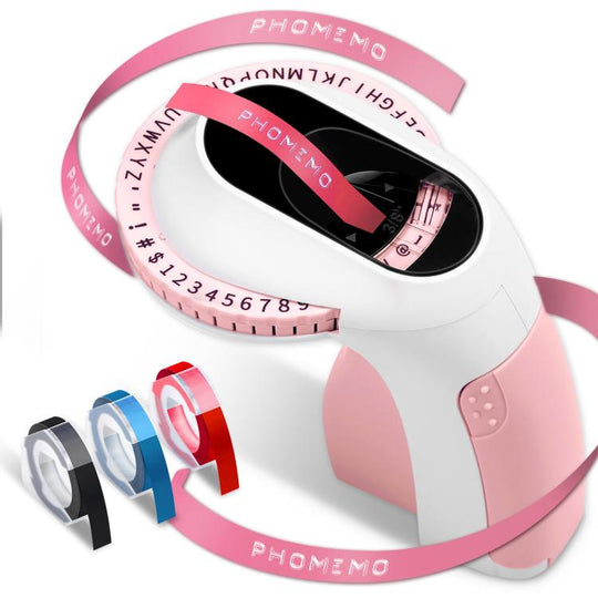 Phomemo E975 Portable Mechanical Embossing Label Maker 9mm Printing Width With 3 Tapes Pink