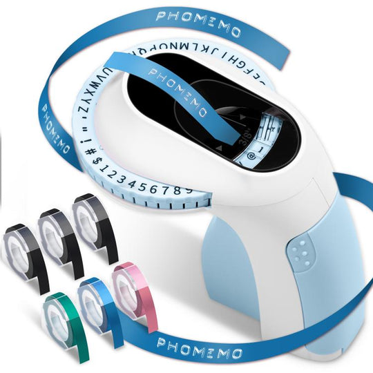 Phomemo E975 Portable Mechanical Embossing Label Maker 9mm Printing Width With 6 Tapes Blue