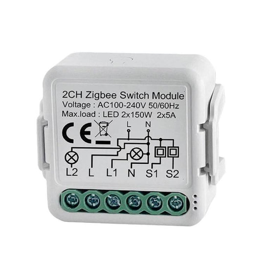 ZigBee3.0 Neutral Live Wire 2CH Smart On/Off Switch Voice Remote Control Remodeling Smart Switch Module