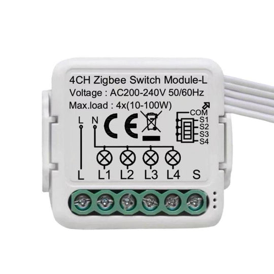 ZigBee3.0 Single Live Wire 4CH Smart On/Off Switch Voice Remote Control Remodeling Smart Switch Module