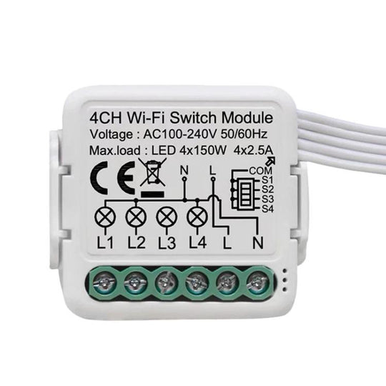 WiFi Neutral Live Wire 4CH Smart On/Off Switch Voice Remote Control Remodeling Smart Switch Module
