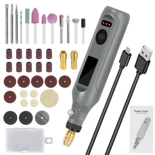 Rechargeable Electric Grinding Pen Kit 3-Speed Adjustable Cordless Engraver with LED Indicator(Gray)