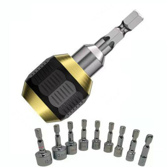 10pcs /Set Hexagonal Shank Quick-release Adapter Electric Drill Adapter Quick-release Self-locking Large-head Socket Adapter