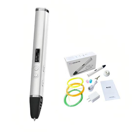 3D Printing Pen Kit With Detachable Body, HD OLED Screen & Precise Temperature Control – 3-Speed Adjustable Without Plug(Silver White)