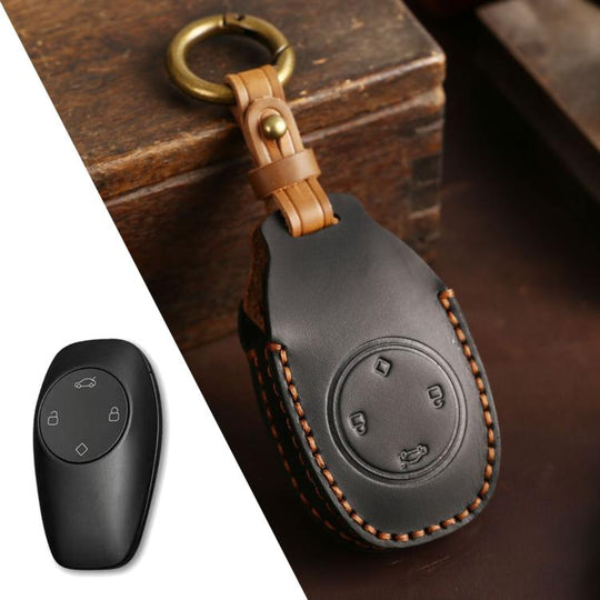 For Leapmotor T03 Hallmo Genuine Leather Car Key Cover(Black)